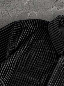 GENTILAND 男士休闲日常通勤字母刺绣灯芯绒短袖衬衫 男士街头风图案纽扣衬衫 男士网眼度假衬衫 男士短袖纽扣衬衫 - 黑色 - 查看 7