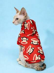 Paul Frank X SHEIN 1pc Cute Cartoon Pattern Pet Hoodie Sweatshirt, Cat/Dog Clothes, Sizes XXS-XXXXL, Extra Small To Extra Large, Monkey, Fashion - Red - View 8