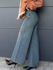 Jeta Ari 宽松直筒女式牛仔裤，宽松牛仔裤 - 藍色 - 查看 6