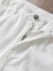 Manfinity Joysei Men's Solid Color Simple Daily Casual Pockets White Denim Jeans, Men Pants - Beige - View 4