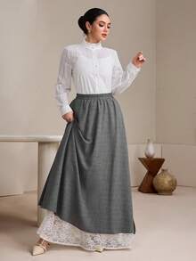 Graceveil Women's Elegant Grey Solid Color Elastic Waist Long Skirt,Autumn Modest Skirts For Tea Party,Clothing - Grey - View 1