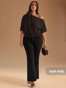SHEIN BAE Black Casual Slash Shoulder Asymmetrical T-Shirt, Versatile For Daily Wear, Dating, Afternoon Tea, Hanging Out With Friends, All-Matching Occasions