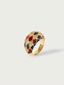 Glisma Anillo de oro de 18 quilates enchapado con diamantes en forma de rombo, anillo abierto y ajustable en negro y blanco, para fiestas, discotecas, para mamá/mujer/niña, premium, conjuntos, dinero antiguo, metálico/textura, gema, para mamá/mujer/niña, premium, vintage, elegante, para mamá/mujer/niña, gema, corazón, Día de San Valentín, oro, Pascua, viaje/playa/vacaciones, bohemio, grunge - Rojo + negro - Ver 4