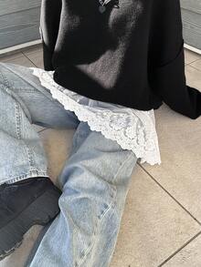 FRIFUL 女士纯色蕾丝荷叶边休闲半身裙 - 白色 - 查看 4