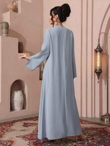 Al Najma Đầm dài tay dáng rộng, màu trơn, cổ chữ V, phối sequin, trang nhã. - Màu xanh lam - Xem 2