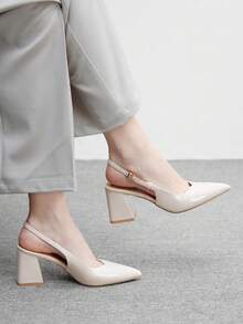 CUCCOO BIZCHIC Zapatos de tacón medio grueso burdeos de moda para mujer, diseño minimalista clásico, adecuados para ir al trabajo, citas, fiestas, vacaciones y bodas para Navidad - Beis - Ver 4