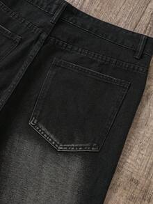 Manfinity Joysei 男式宽松直筒休闲口袋牛仔宽松牛仔裤 - 黑色 - 查看 5