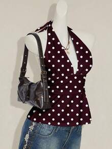 SHEIN ICON Top de estilo vintage con cuello halter, escote profundo en V, cintura ceñida y espalda descubierta - Blanco - Ver 5