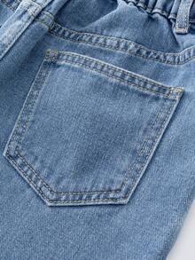 Tween Girls' Casual Fashion Denim Skirt, Asymmetric Hem Design, Distressed Washed Blue Denim Skirt - Blue - View 8