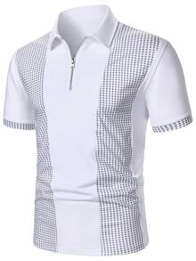 Manfinity Mode 男士几何印花短袖休闲通勤 Polo 衫 - 白色 - 查看 3