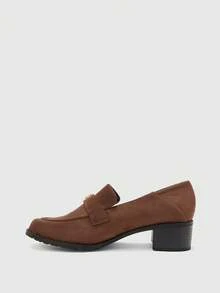 CUCCOO BIZCHIC 复古小皮鞋 圆头粗跟女鞋 山茶花金属扣简约百搭乐福鞋 女士通勤鞋