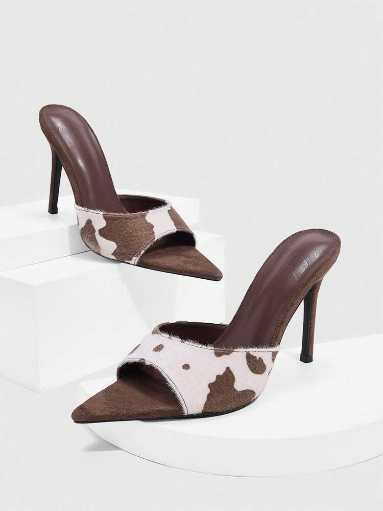CUCCOO SZL Women's Pointed Toe Cow Print Fashion Daily Wear High Heel Sandals Valentine's Day Prom Heels