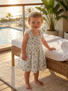 SHEIN Đầm bé gái dễ thương họa tiết hoa nhí, bèo nhún, kiểu dáng thường ngày, thoải mái và mềm mại, thích hợp cho các buổi đi chơi mùa xuân/hè, kỳ nghỉ và làm quà tặng. - Nhiều màu - Xem 2