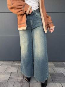 Jeta Ari 宽松直筒女式牛仔裤，宽松牛仔裤 - 藍色 - 查看 3