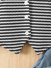 女童夏季休闲针织条纹纽扣吊带背心 - 黑與白 - 查看 5