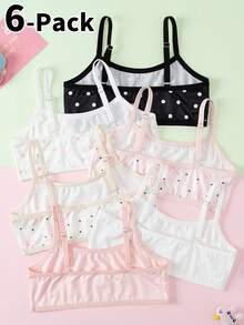 6pcs Camisole Undershirt untuk Anak Perempuan, Desain Minimalis & Segar, Tali Bahu yang Dapat Diatur, Cocok untuk Usia 8-12 Tahun - MultiWarna - View 2