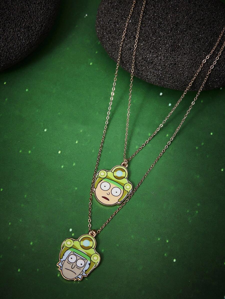Rick and Morty X SHEIN 1 chiếc dây chuyền mảnh bằng hợp kim kẽm họa tiết hoạt hình thời trang, đơn giản và thanh lịch, thích hợp cho các bữa tiệc, buổi hòa nhạc, lễ hội. - Vàng - Xem 1