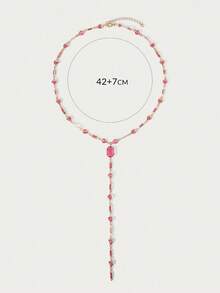 Glisma 女士链条项链，高级/复古/优雅，18K镀金，性感/复古，适合妈妈/女士/女孩/母亲，夏季/海滩/舞会/派对，多层/宝石/串珠/水晶，吊坠/粗链 - 粉色 - 查看 8