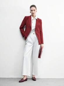 CUCCOO BIZCHIC 女士方头平底黑色金属扣套脚乐福鞋，轻便舒适，适合圣诞节通勤穿着 - 錦上添花酒紅 - 查看 10