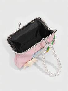 ROMWE Fairycore 1个4英寸钱包，饰有热带椰子树图案，配有星星装饰的珍珠链迷你包，热带岛屿多巴胺色彩系统迷你钱包 - 粉色 - 查看 7