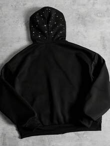 ROMWE MEN Men's Glitter Sequin Print Sweatshirt Sweatshirt, Retro Street Style - Black - View 3