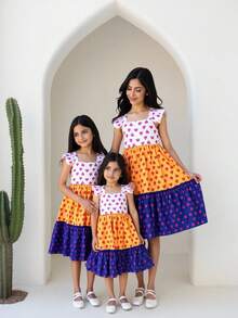 Tween Girls' Casual Vacation Square Neck Long Floral Patchwork Loose A-Line Woven Print Dress - Multicolor - View 5