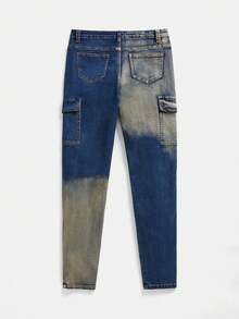SHEIN Teen Boy Fashion Casual Y2k Vintage Cool Street Returns To School College Gradient Washable Workwear Pocket Design Denim Stretch Skinny Jeans Soft Dailywear And Kids Winter And Fall Raves Festival Ands Streetwear School Boys Graffiti Street Jeans - Dark Wash - View 2