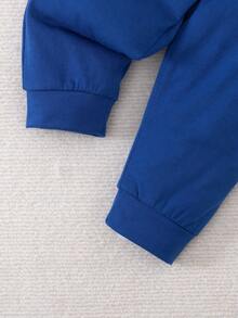 SHEIN Playful Pals 两件套幼儿男童休闲撞色字母印花短袖圆领T恤和松紧腰裤，适合儿童日常休闲穿着，男童套装，秋季款，适合3岁男童，婴幼儿男童服装，秋季款 - 彩色 - 查看 6