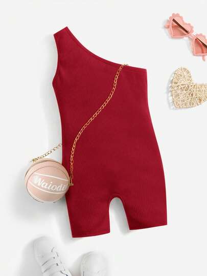 SHEIN Mono asimétrico de unicolor lindo para bebé niña, verano