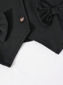 SHEIN Girls' Vest And Bowknot Top + Wide-Leg Pants Set. The Exquisite Bowknot V-Neck Sleeveless Vest Pairs With Wide-Leg Trousers, Creating A Fashionable And Elegant Two Pieces Vest-And-Trousers Outfit For Girls-Full Of Ceremonial Flair! - Black - View 5