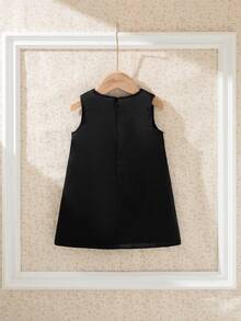 Souflis Souflis 法国新款女婴可爱优雅高端缎面3D蕾丝花朵蝴蝶结露背可拆卸连衣裙，公主风派对礼服，夏季 - 黑色 - 查看 3