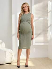 SHEIN 2pcs Maternity Casual Ribbed Camisole & Cardigan Set - Green - View 4