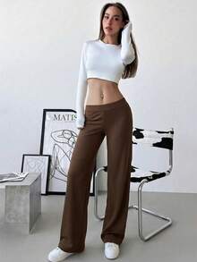 Aloruh Women's Low Waist Star Print Long Straight Leg Sweatpants - Coffee Brown - View 6
