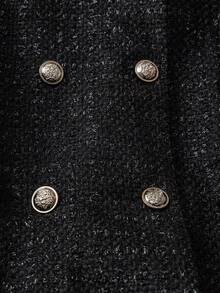 Franclia 女士优雅黑色粗花呢领浪漫金属纽扣复古风格办公室通勤连衣裙，腰部收紧，荷叶边下摆，复古气息，秋冬 - 黑色 - 查看 6