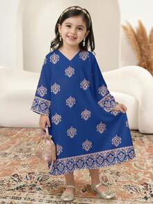 Màu xanh nhạt dịu nhẹ, trang nhã, thanh lịch với họa tiết hoa vàng cổ điển, váy truyền thống Ả Rập tối giản dành cho bé gái, phù hợp mặc hàng ngày vào mùa xuân/hè, lễ hội, đi chơi. Váy maxi dài tay Ả Rập thanh lịch, trang nhã, áo Abaya cầu nguyện, thoải mái dễ chịu, trang phục thường ngày, phong cách nghỉ dưỡng, áo Kaftan kín đáo, áo Jalabiya cho trẻ em. - trắng - Xem 3