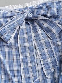 Sweetra Women's Chic Plaid Retro Sexy Slim Fit Elegant College Style Vacation Versatile Comfortable Casual Blue Dress, Spring/Summer - Blue - View 5