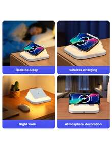 Teckwe 15W 无线快充可折叠护眼夜灯变色氛围灯床头阅读灯手机支架装饰礼品 - 白色 - 查看 5
