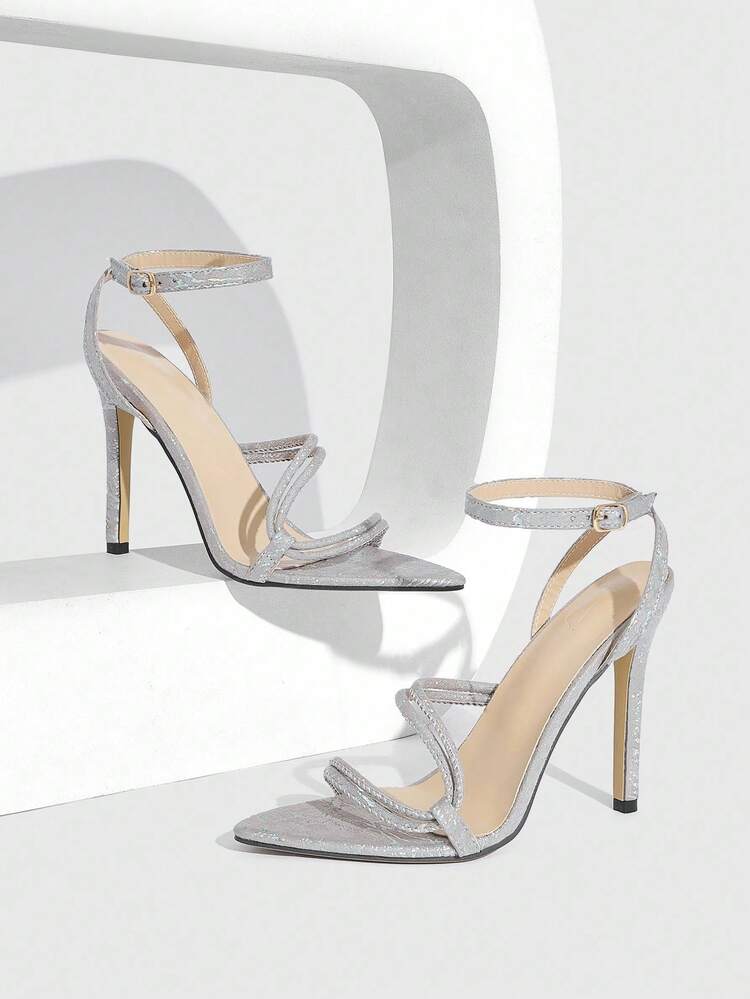 CUCCOO SZL Minimalist Chic Thin Strap Crystal Heel Sandals, Versatile High Heeled Sandals For Outdoor & Streetwear Spring Shoes Spring Break Easter