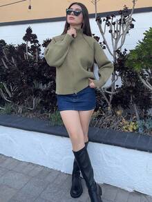 Andrea Bello 拉链立领开衫，长袖上衣，老款款式，秋季服装商务休闲女式工作服夹克 - 軍綠色 - 查看 6