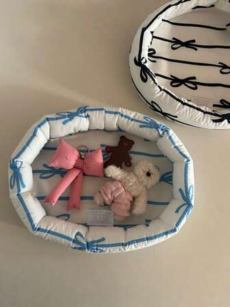 Förvaringskorg i koreansk stil med rosett - Organisationskorg för skrivbord, smycken, smink, soffbordshyllförvaring, dekorativ låda för vardagsrum