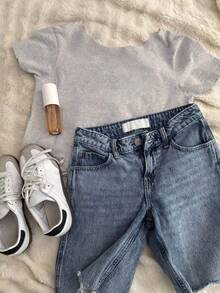 Glimmora Women's Basic White T-Shirt With Graphic Print, Casual Everyday Wear - Grey - View 2