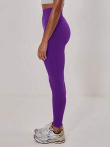 Musera Sport Ribbed Waist Seamless Leggings Summer Holiday Ibiza Beachwear, Padel, Tennis, Pickleball Gym Fitness Winter - Violet Purple - View 3