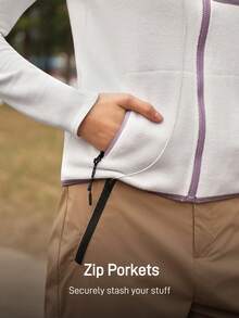 SHEIN In My Nature Women's Contrast Color Zipper Pocket Outdoor Vest Jacket, Autumn/Winter - Apricot - View 5