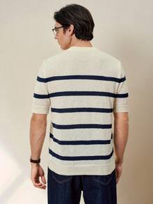 Claim Dot Men's Colorblock Striped Crew Neck Short Sleeve Pullover Knit Top, Spring/Summer 70s Men Retro Summer Turtle Neck Knit Tops For Men Retro Clothes Men Summer Turtle Neck Men Men Knit Tops Jumper For Men - Beige - View 4
