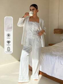 DAZY 3件套度假风波点纹理面料女士睡衣套装