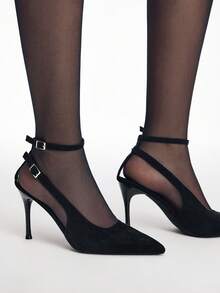CUCCOO SZL Solid Color Pointed Toe Fashionable Elegant Commuting High Heel Sandals Valentine's Day Spring Shoes - Black - View 7