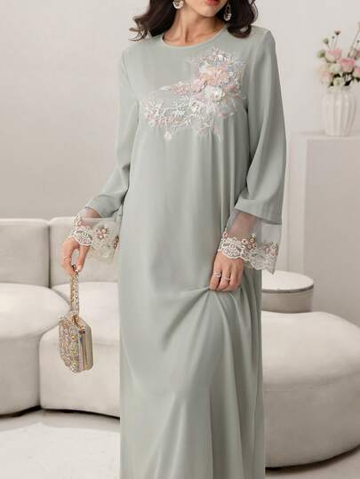 Yasmyna Vestido elegante con decoración de apliques de estilo árabe para mujeres