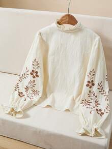 SHEIN 少女休闲立领长袖衬衫 - 米色 - 查看 2