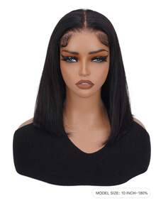 Density Pro 6x5 Wear&Go 直瀏海短髮假髮，人髮素髮片透頂短髮蕾絲閉合假髮，200%密度 - SNatural - 查看 3