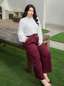 Dazy Plus 时尚休闲百搭通勤哈伦裤，酒红色，九分裤长，优雅大码，四季皆宜 - 酒紅色 - 查看 7